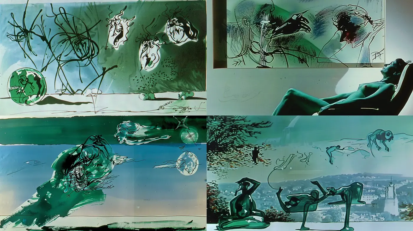 Abstract Expressionist Reverie in Emerald Hues - Midjourney sref style