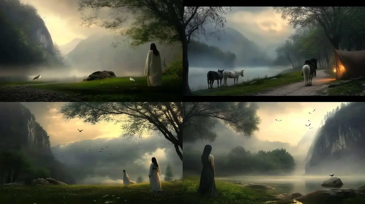 Mystical Dawn in Pastoral Landscapes - Midjourney sref style