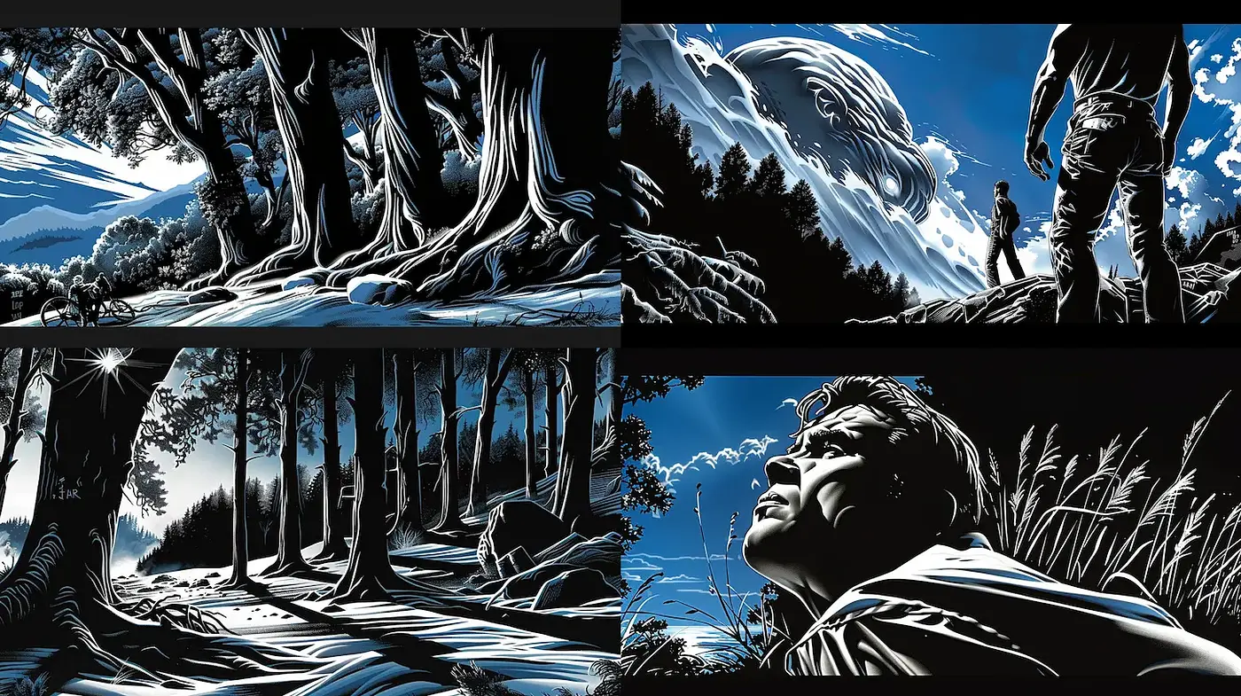 Stylized monochromatic landscapes with ethereal elements - Midjourney sref style