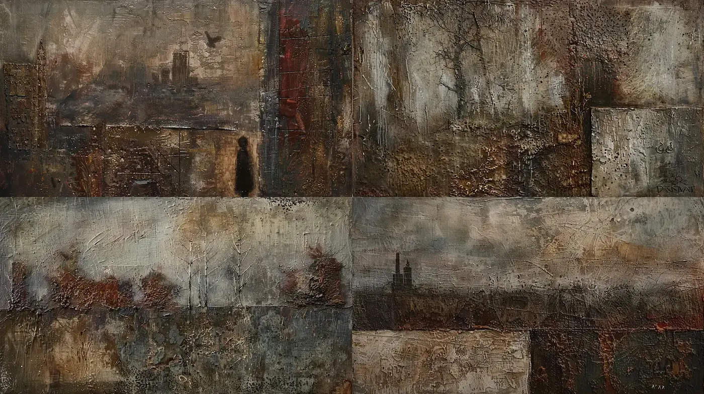 Eerie, textured landscapes with an emotional depth - Midjourney sref style