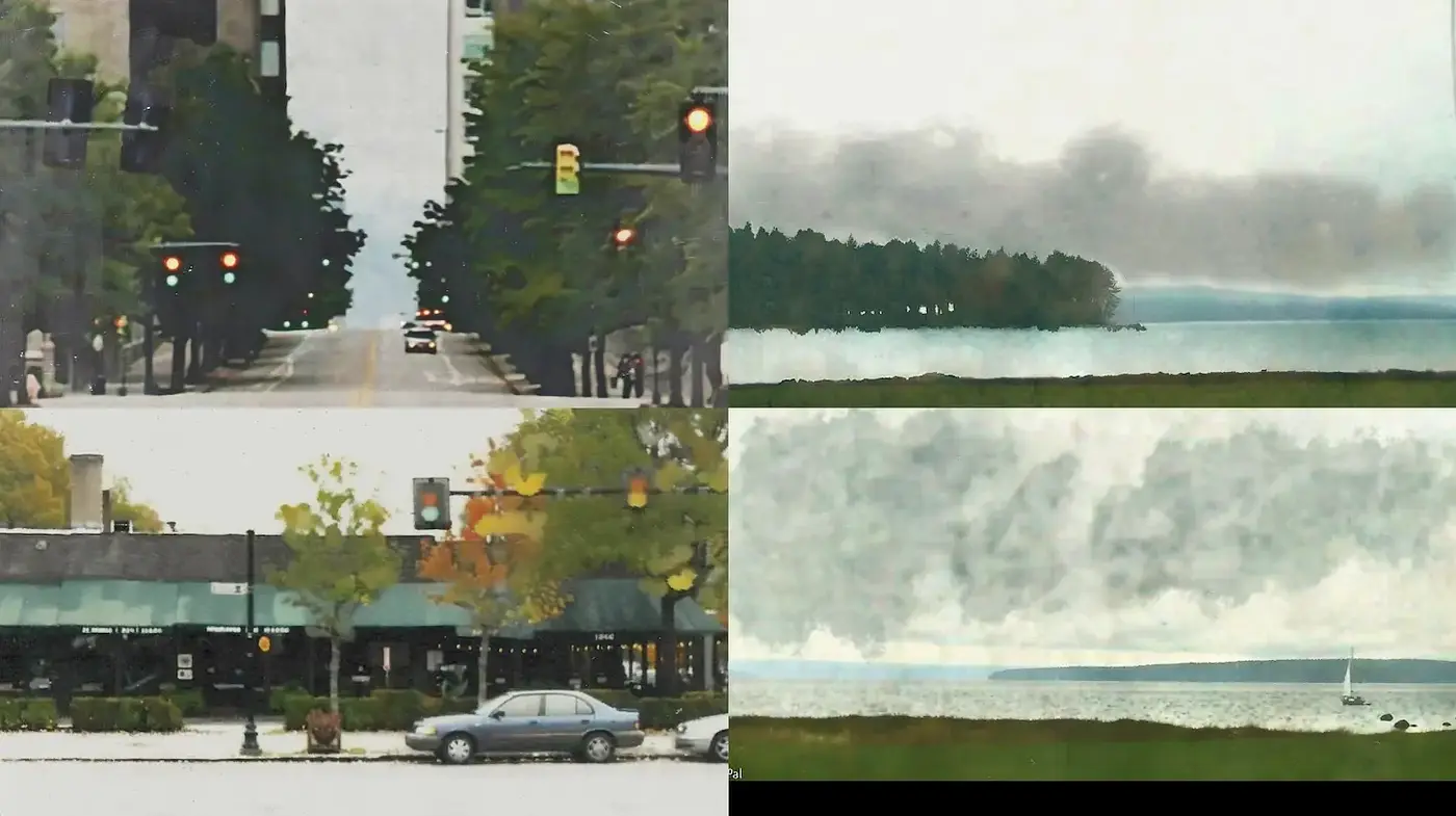Serene Urban and Natural Landscapes with a Soft, Impressionistic Vibe - Midjourney sref style