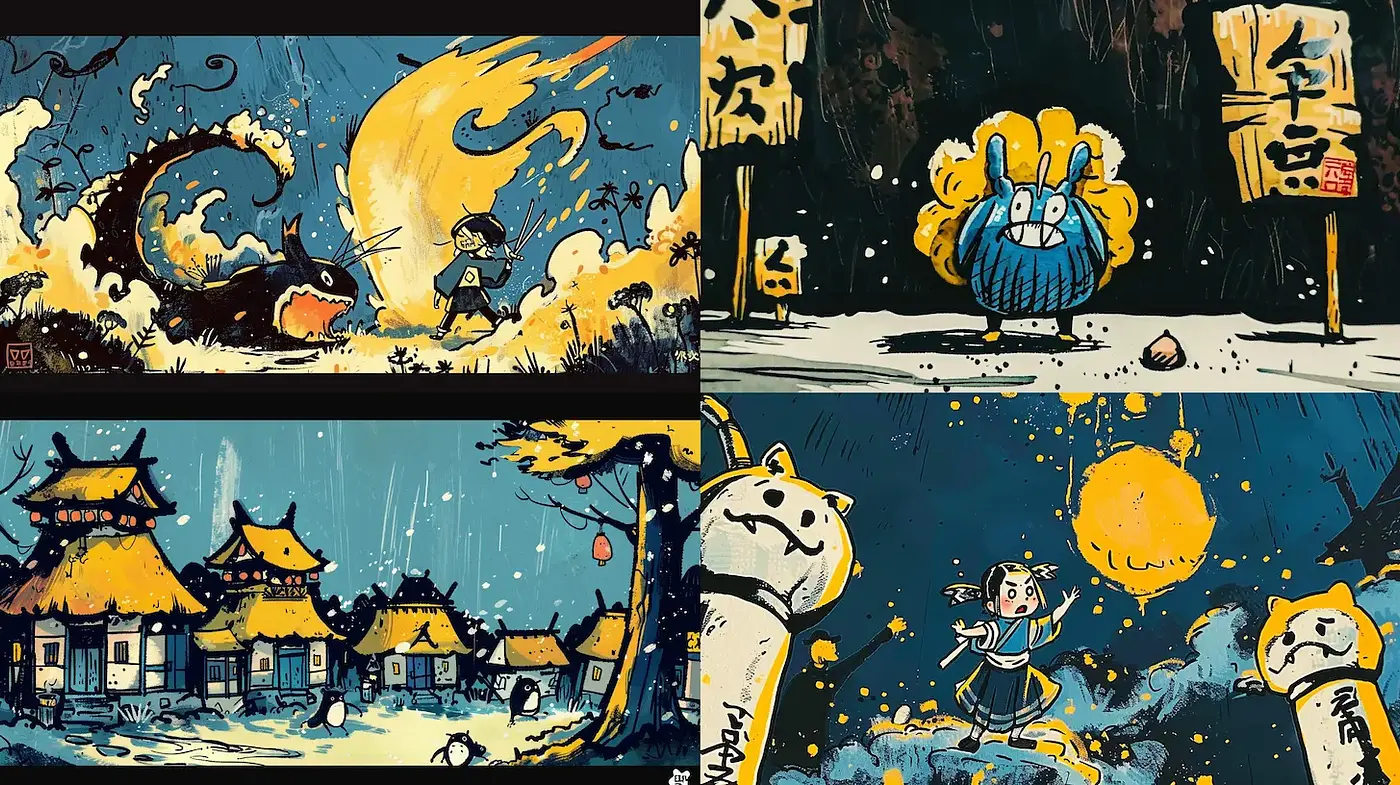 Dynamic Illustrations with Vibrant Color and Playful Emotion - Midjourney sref style