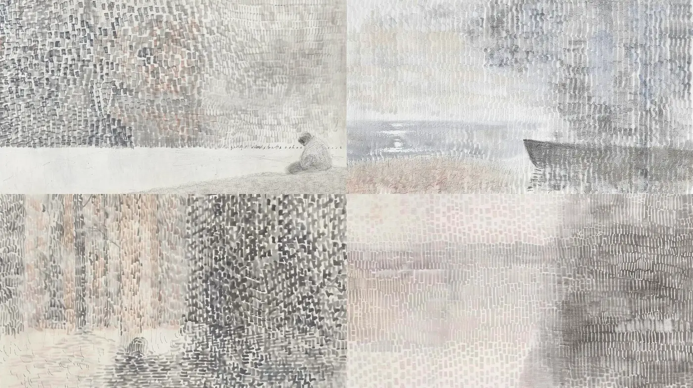 Whispering Grayscale Textures: A Serene and Monochrome Artistic Expression - Midjourney sref style