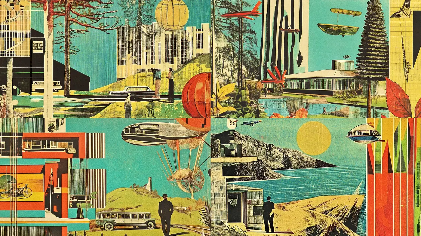 Retrofuturistic Collage Dystopia - Midjourney sref style