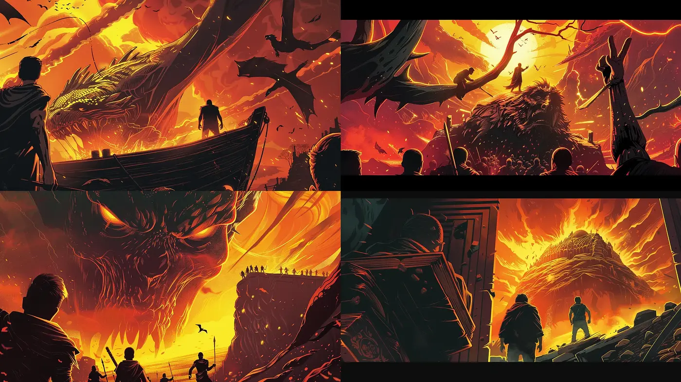 Apocalyptic Vision: The Fiery Saga of Shadows and Embers - Midjourney sref style