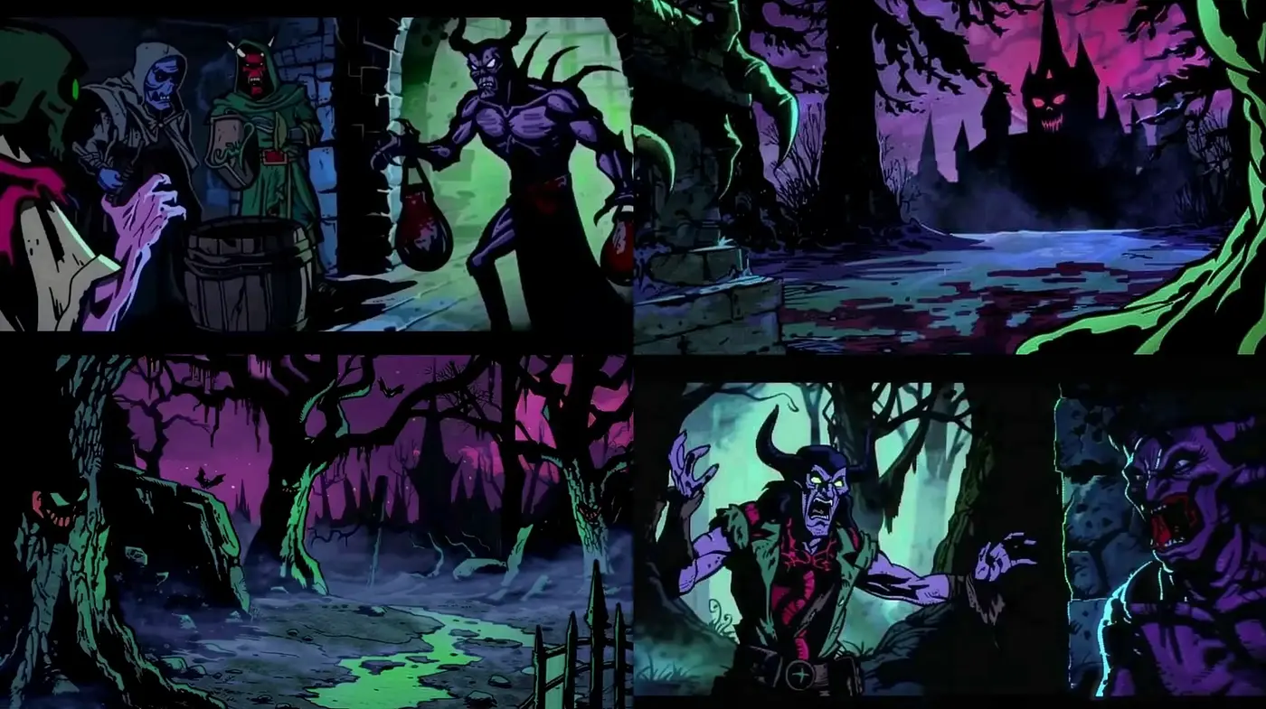 Gothic Eerie Forests and Creatures with Neon Highlights - Midjourney sref style