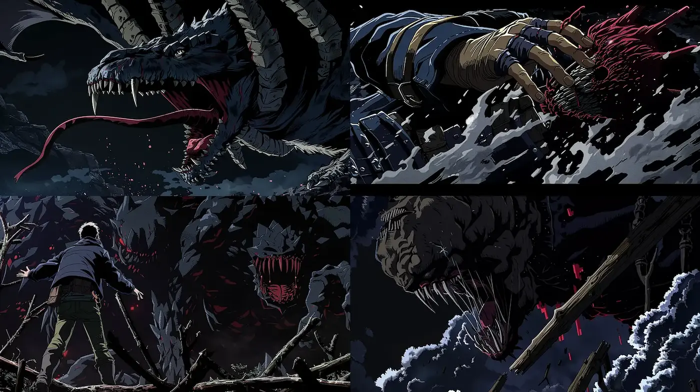 Dynamic and Dark Fantasy Illustration with Intense Action Elements - Midjourney sref style