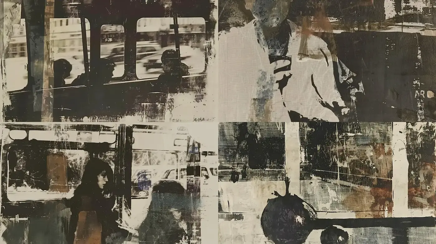 Noir Urban Scenes with Mixed Media Textures - Midjourney sref style