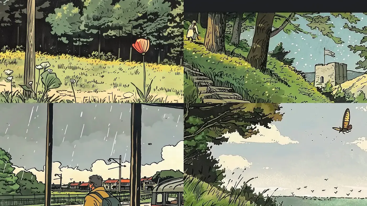 Charming Illustrative Landscapes with a Reflective Mood - Midjourney sref style