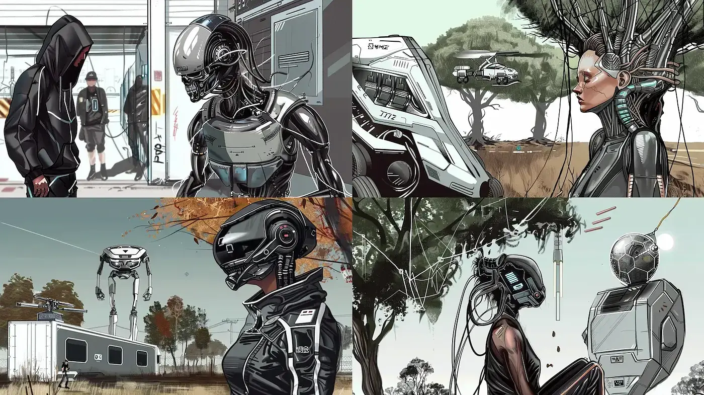 Futuristic Cybernetic Landscapes with a Graphic Novel Aesthetic - Midjourney sref style