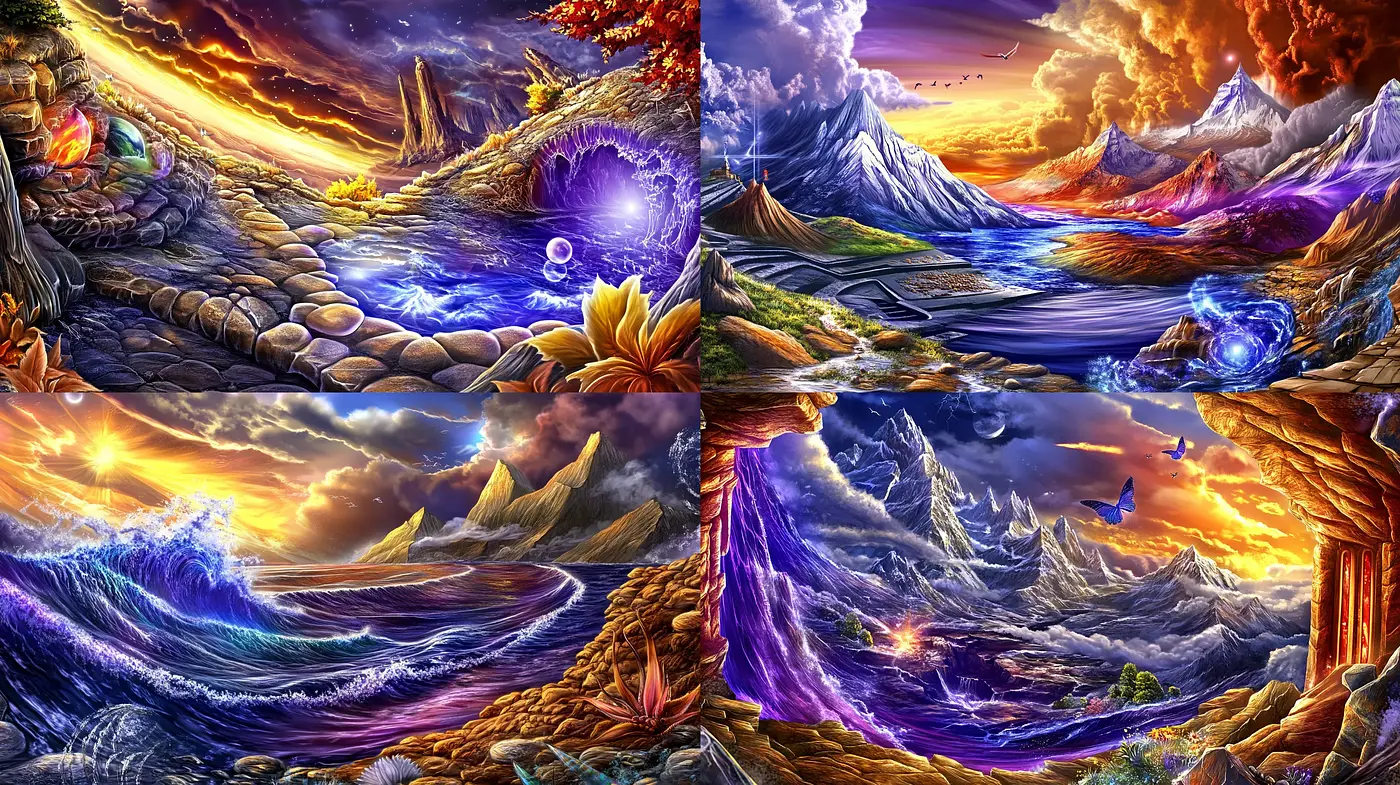 Ethereal Dreamscapes: Vivid and Surreal Fusion of Elements - Midjourney sref style