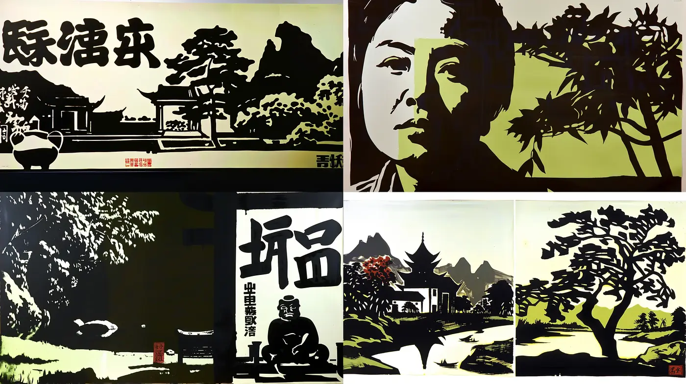 Stylized Asian Woodblock Infused Digital Prints - Midjourney sref style