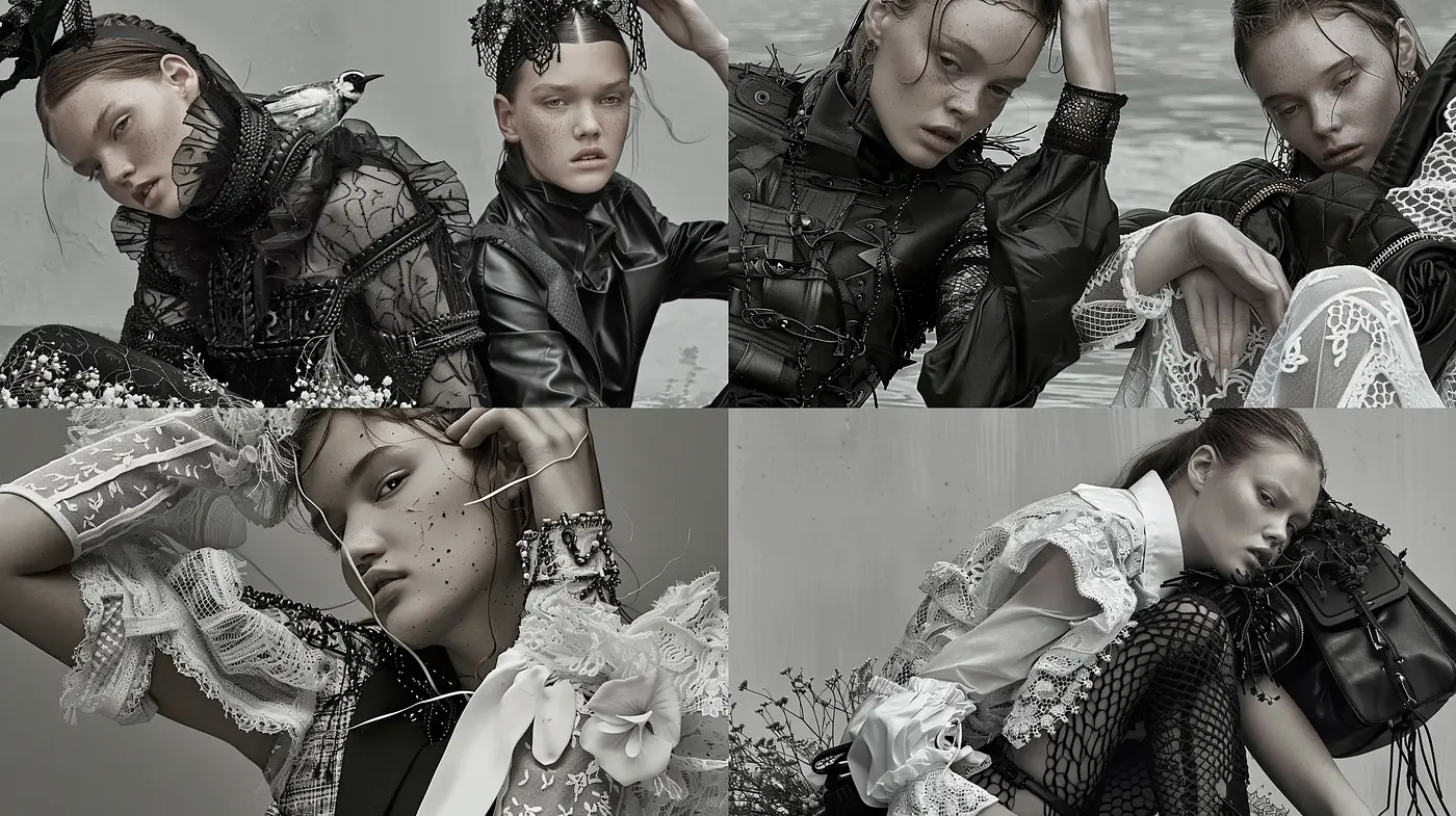Monochromatic Elegance with Avant-Garde Textural Contrasts - Midjourney sref style