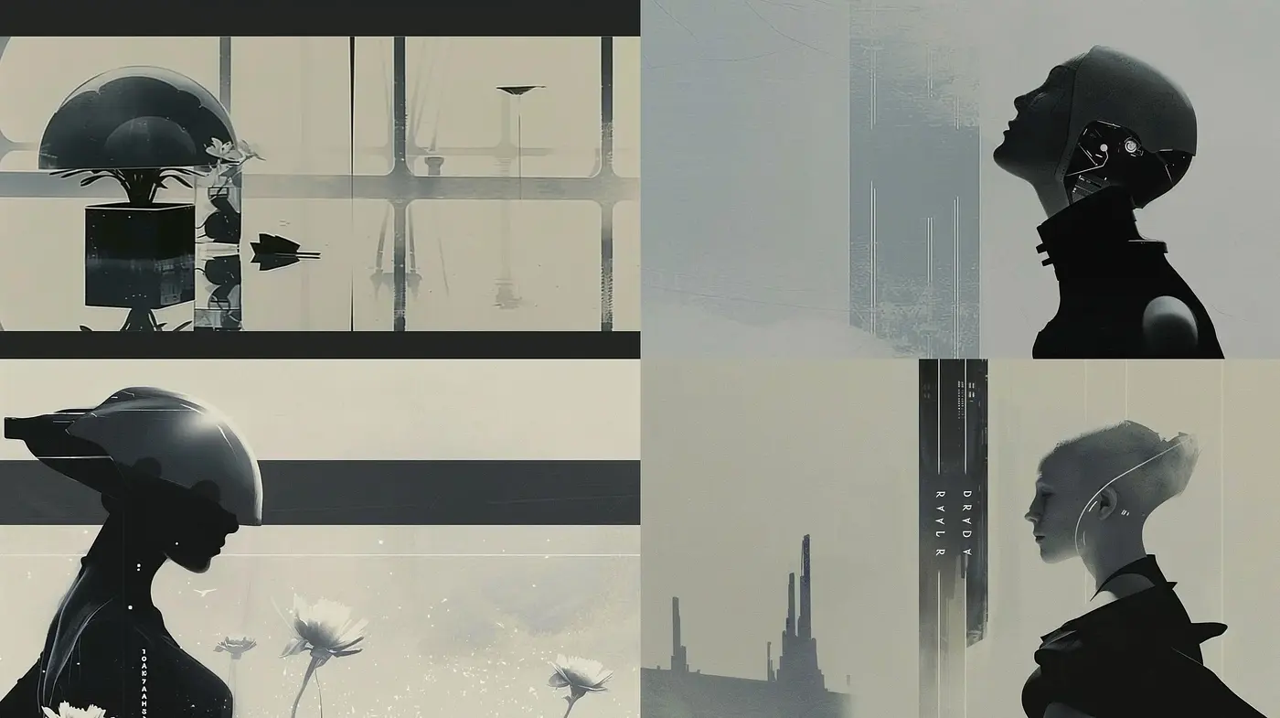 Monochromatic Dreamscape: Futuristic Simplicity Meets Serene Elegance - Midjourney sref style