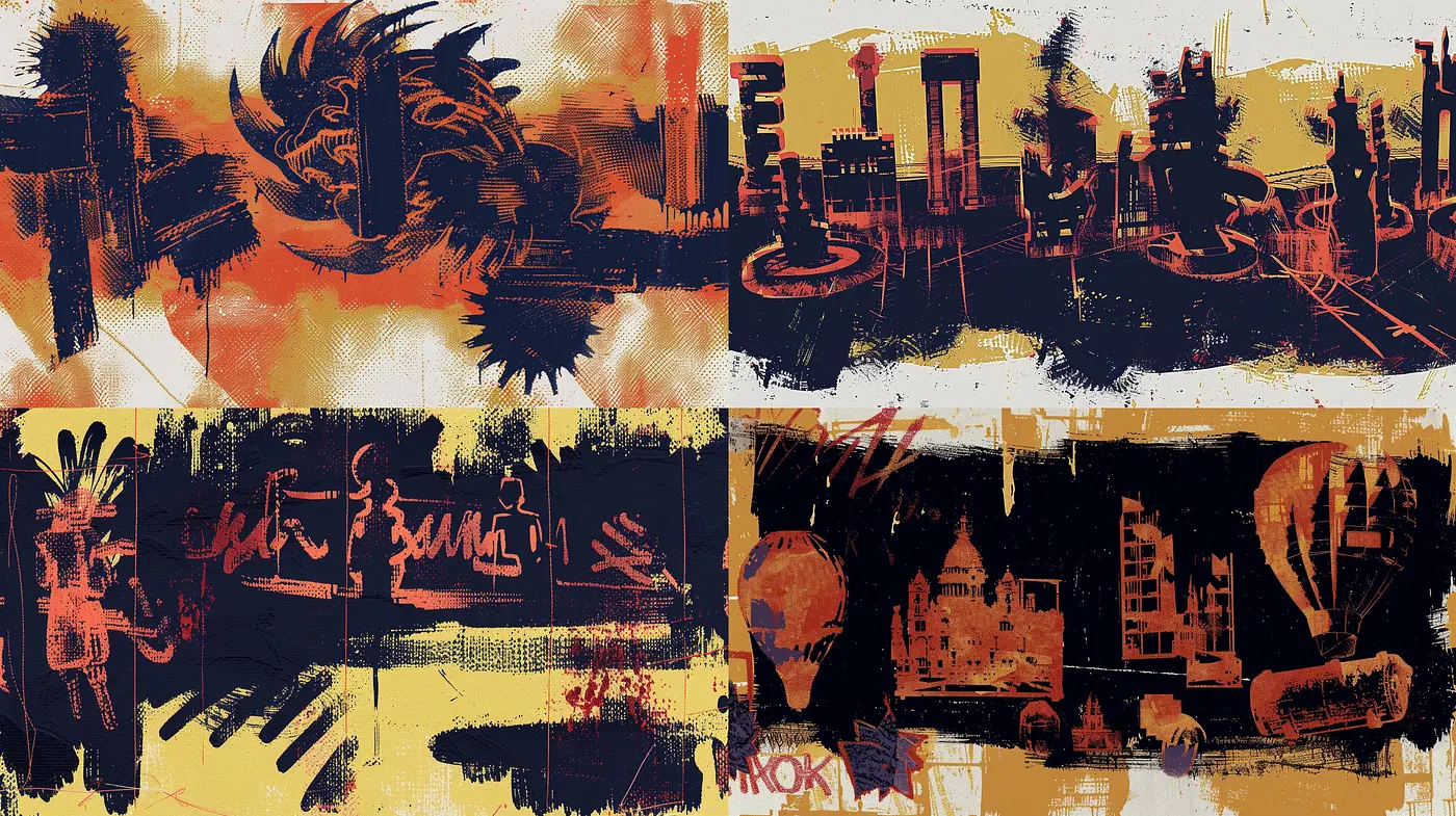 Distorted Urban Dreamscape: Ephemeral Hues and Abstract Contours - Midjourney sref style