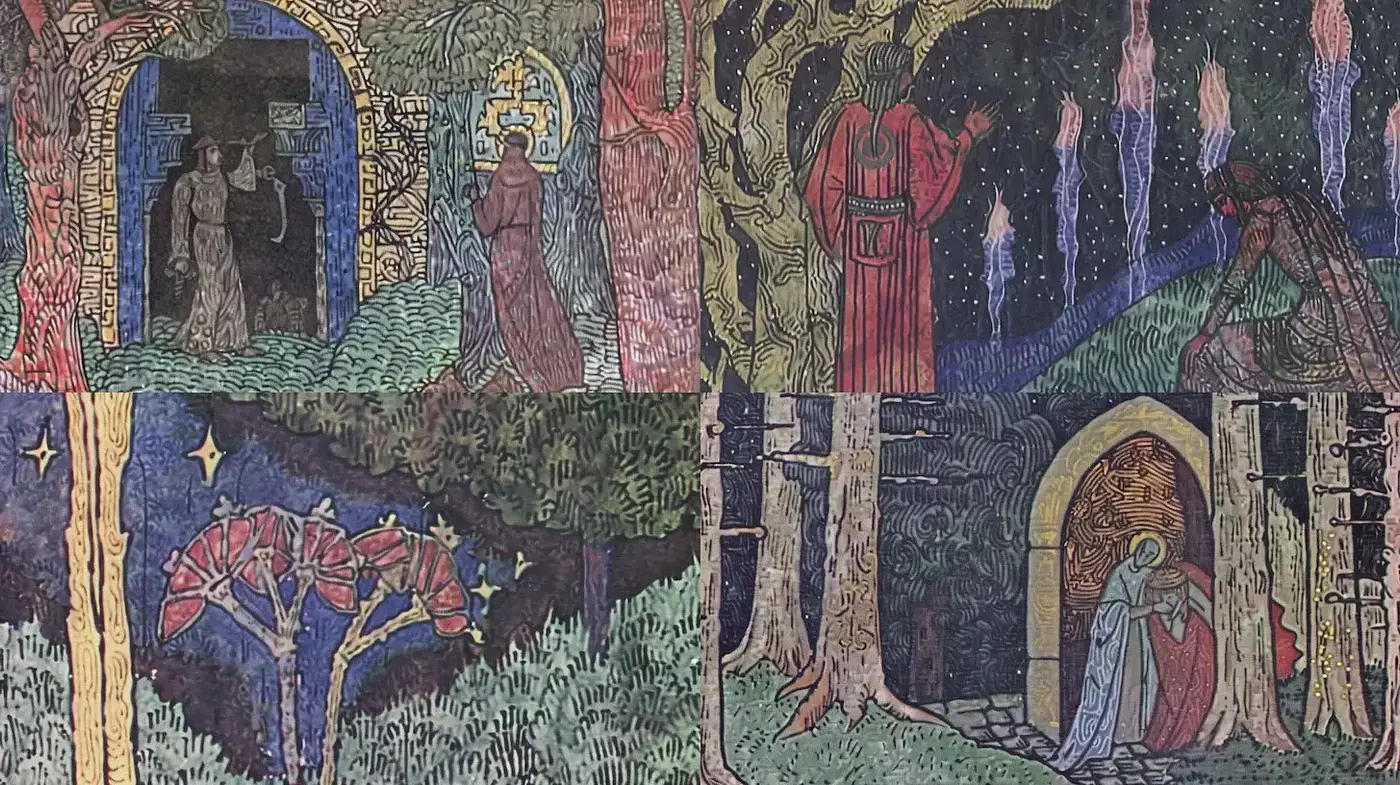 Intricately Detailed Illustrations with a Mythical and Enigmatic Atmosphere - Midjourney sref style