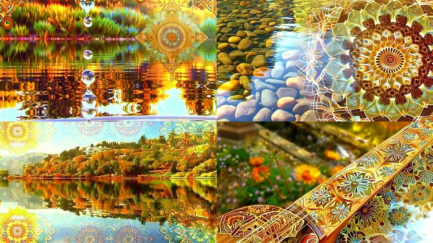 Vibrant and intricate patterns evoking a serene, natural ambiance - Midjourney sref style