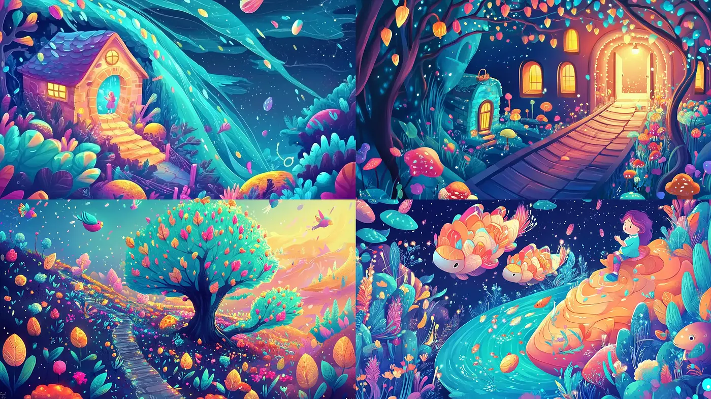 Enchanted Whimsical Lands in Vivid Hues - Midjourney sref style