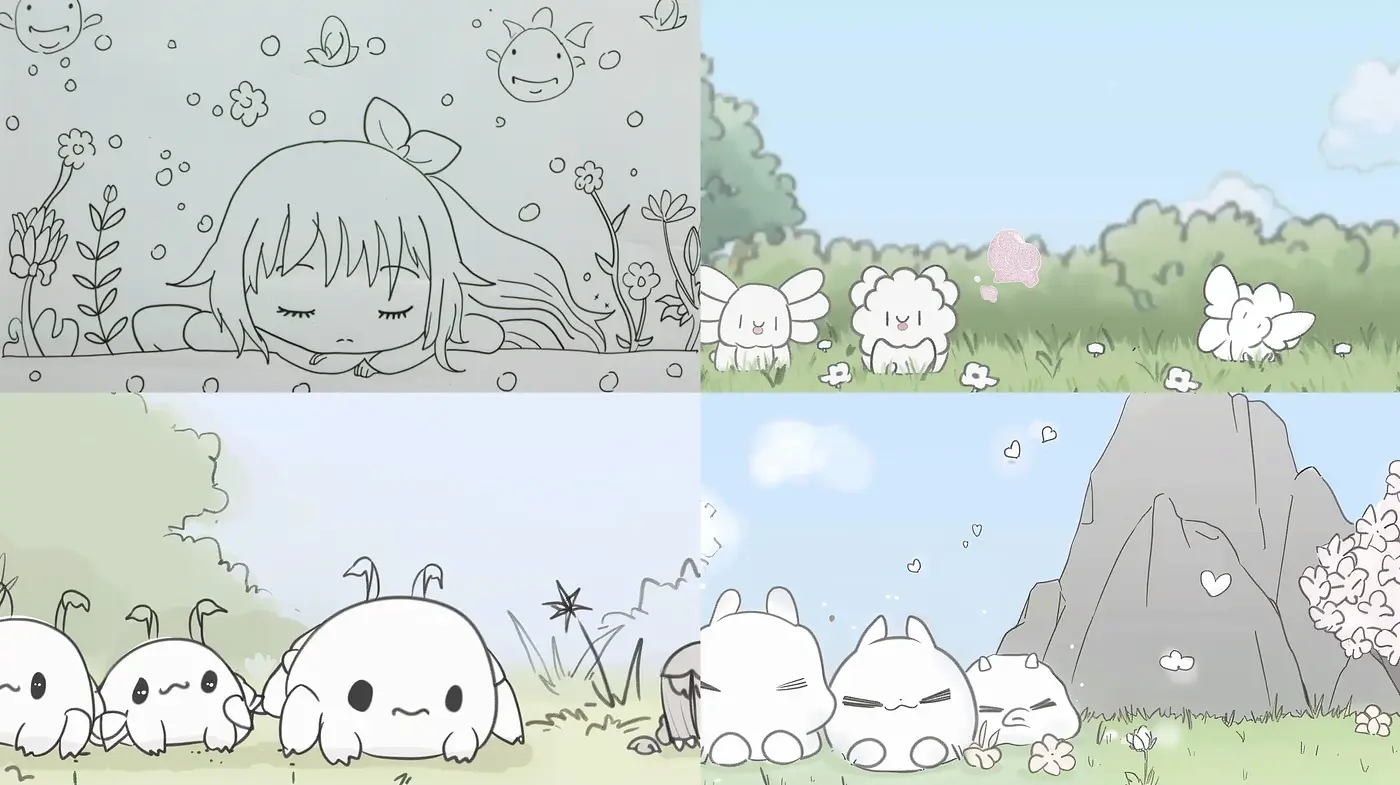 Soothing Pastel Dreamscape: A Homage to Serenity and Whimsy in a Sketched World - Midjourney sref style