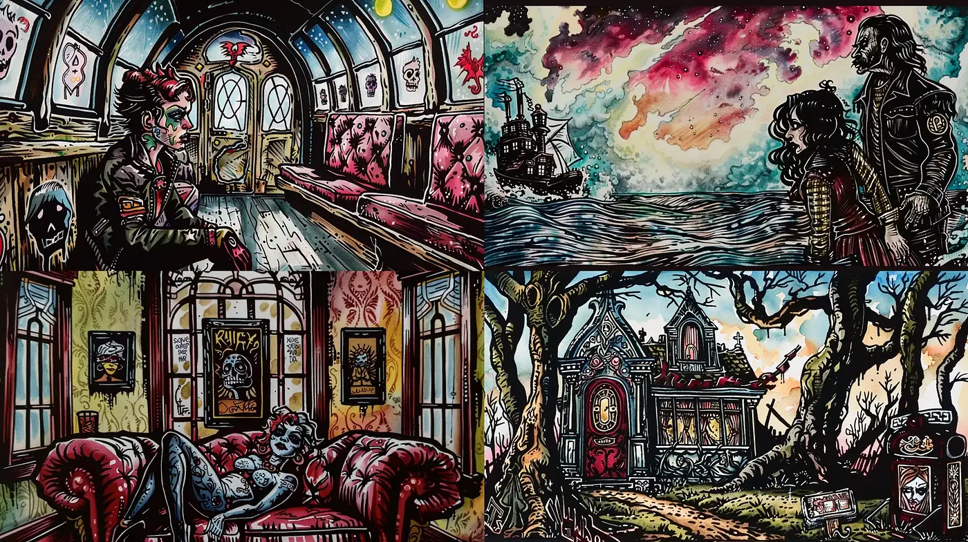 Gothic Revival with a Graphic Novel Aesthetic - Midjourney sref style