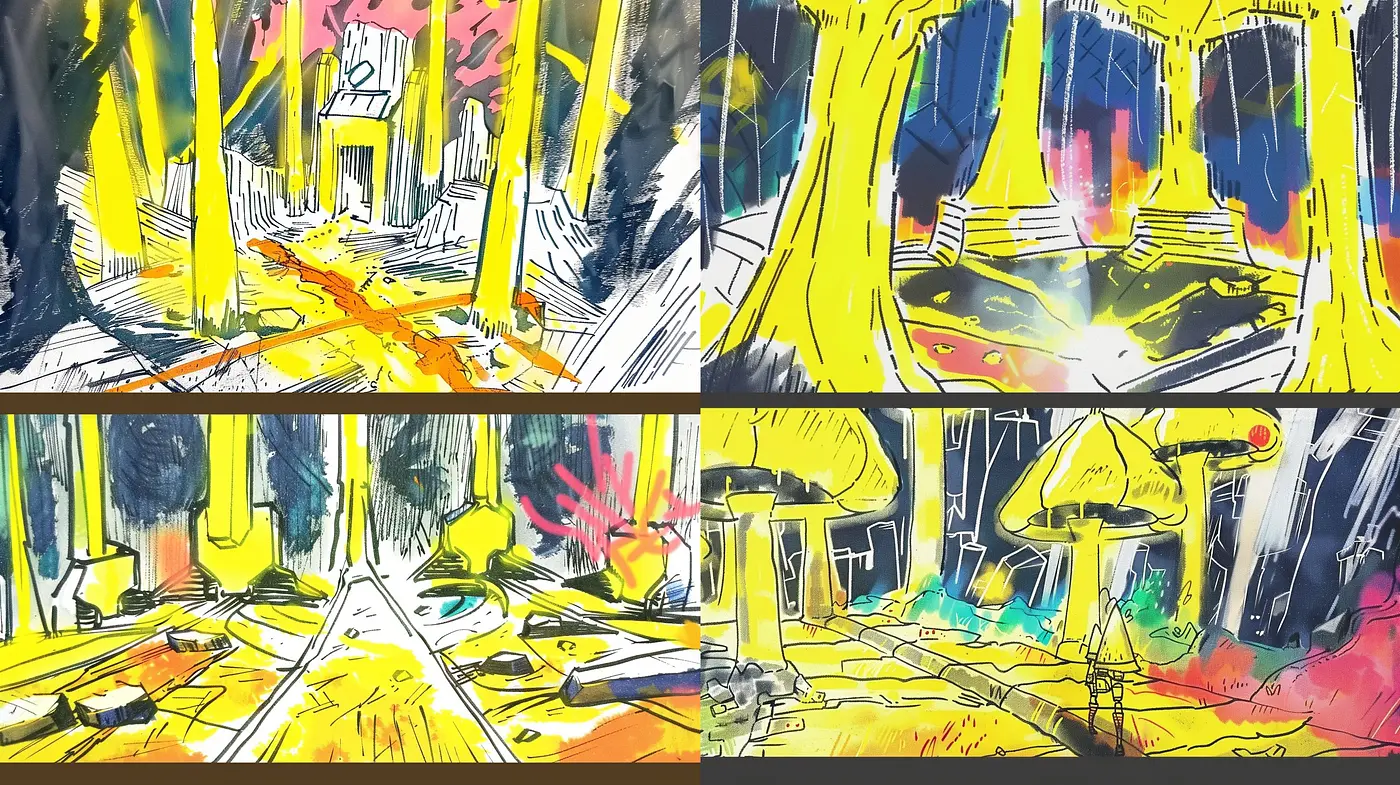 Energetic Expressionism: A Vivid Dance of Hues and Sketch-like Textures - Midjourney sref style