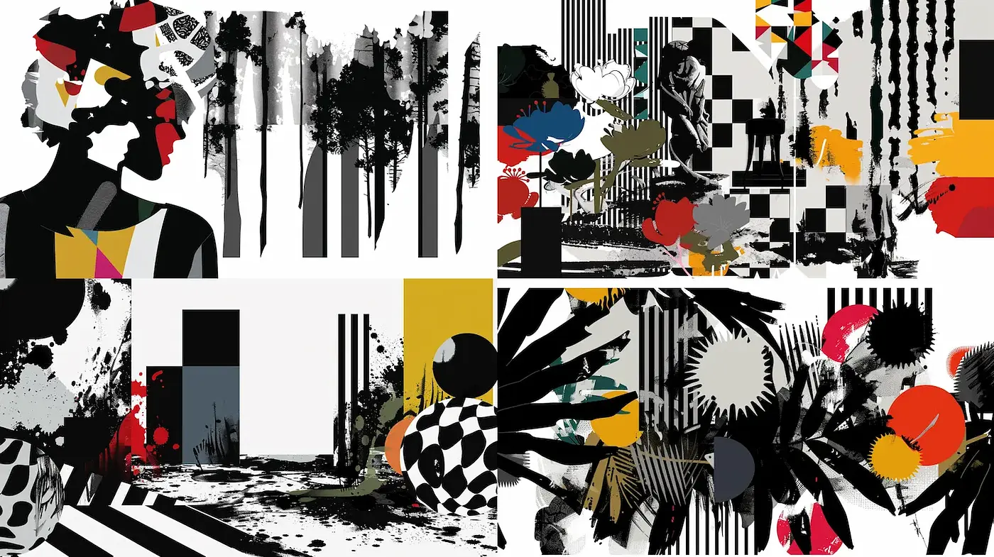 Dynamic and Abstract Composition with Contrasting Elements - Midjourney sref style