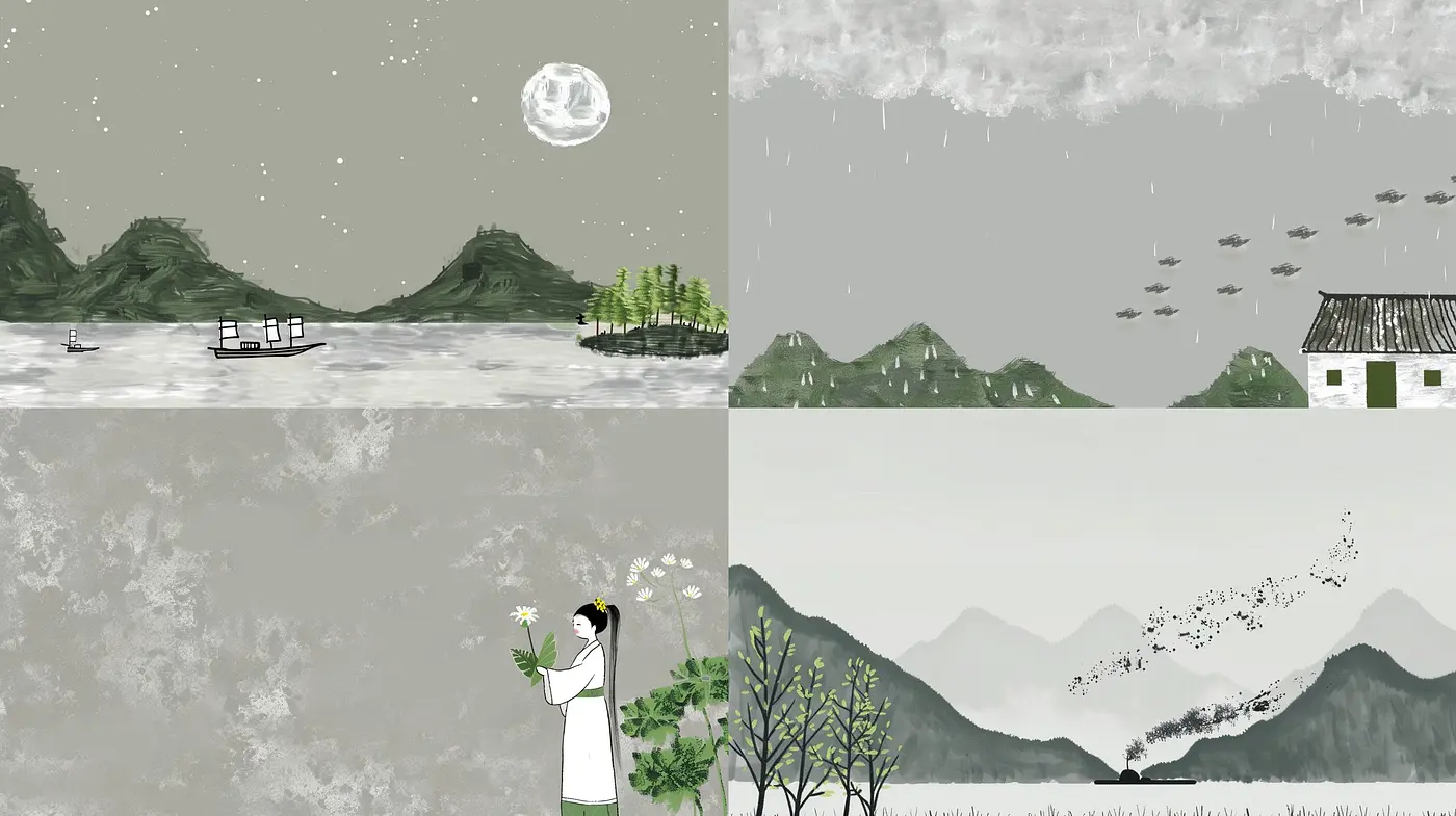 Monochromatic Ethereal Dreamscape: A Homage to Tranquil Eastern Tableaus - Midjourney sref style