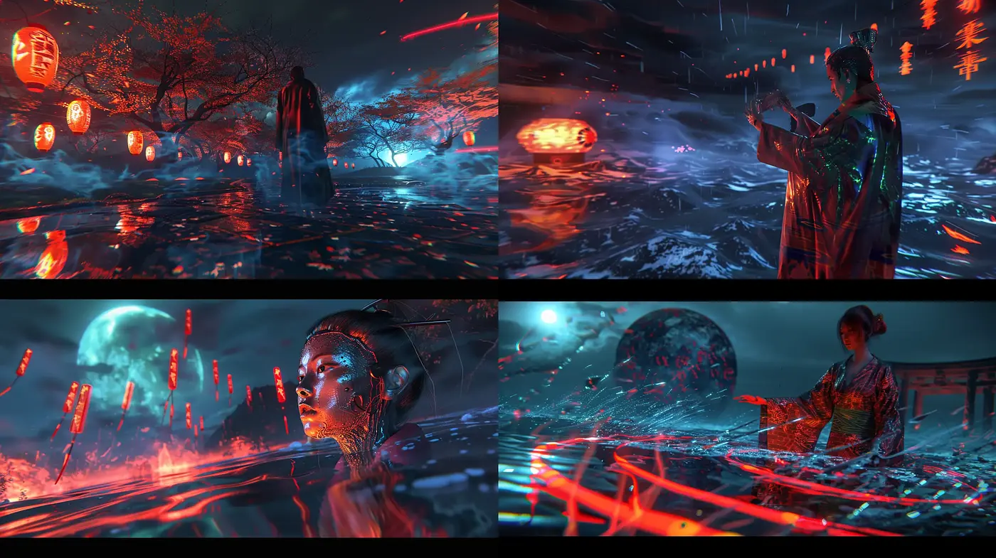 Neon-Tinged Ethereal Dreamscape Fusion - Midjourney sref style