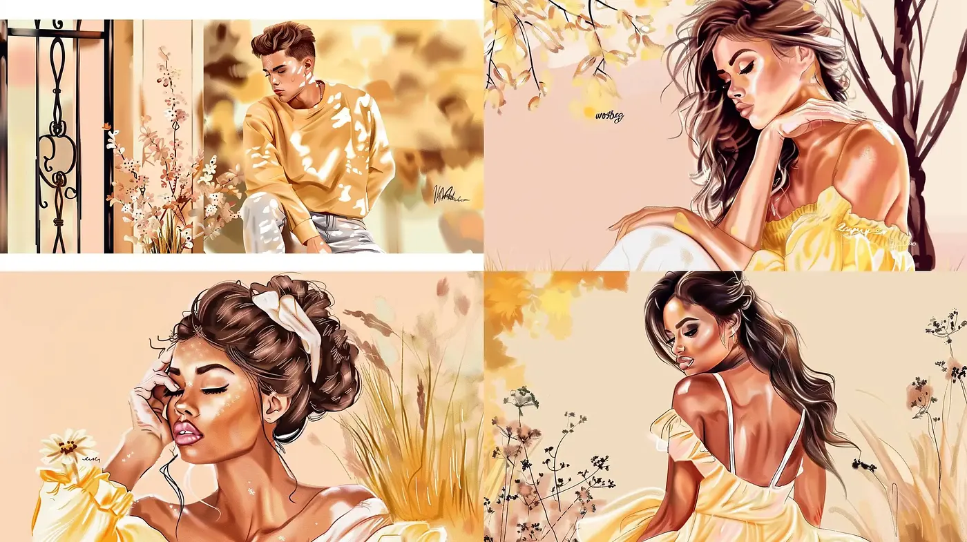 Warm Tonal Harmony in Digital Brushwork Portraiture - Midjourney sref style