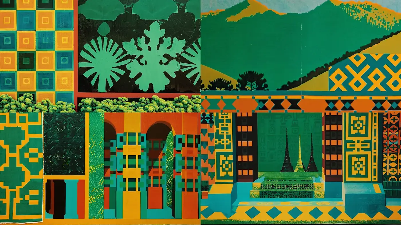 Vibrant geometric patterns inspired by mid-century modern design - Midjourney sref style