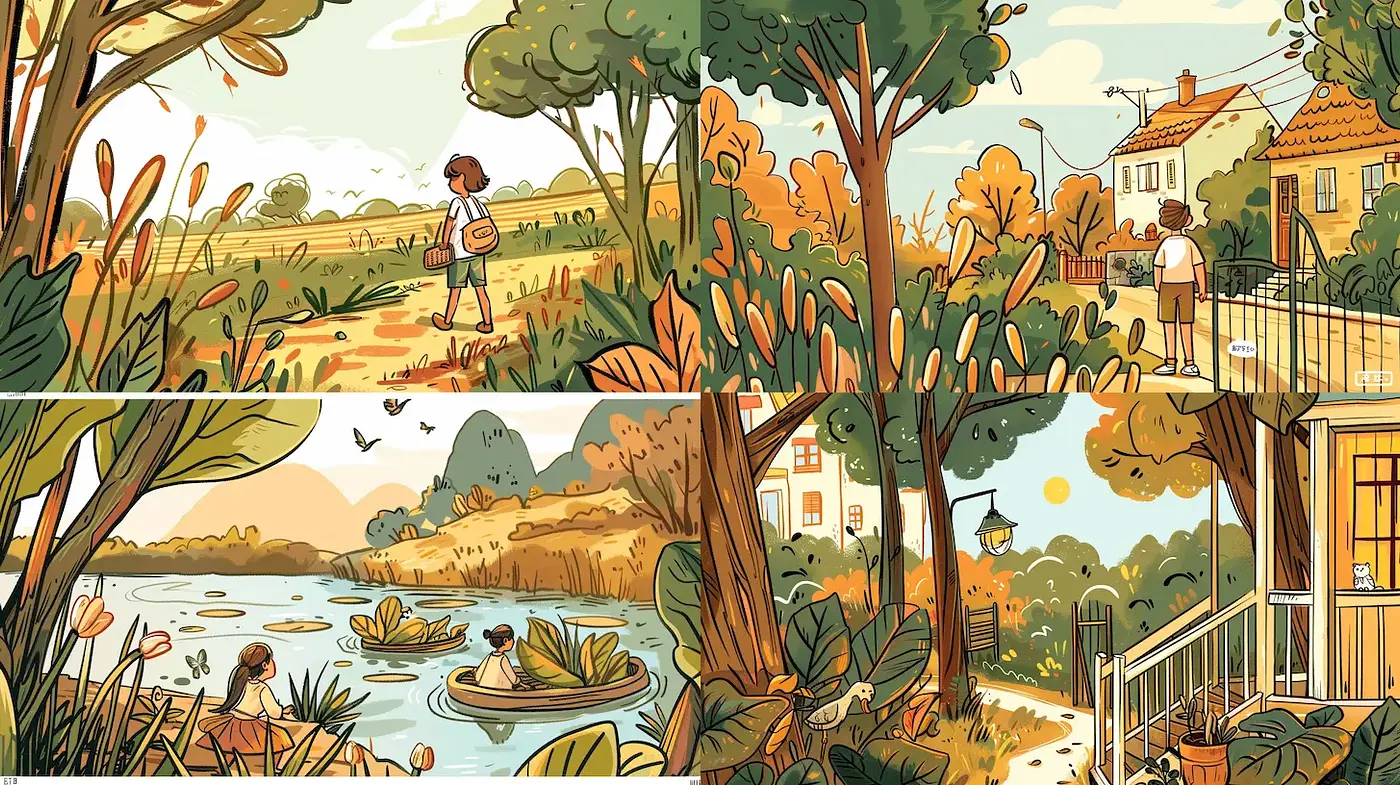 Whimsical and Vibrant Landscape Illustrations with Nature Themes - Midjourney sref style