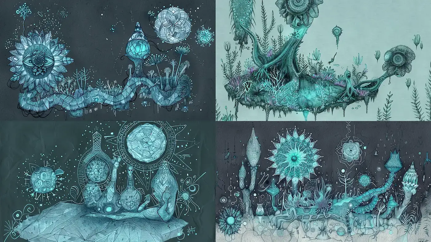Dynamic and Ethereal Illustrations with Organic Themes - Midjourney sref style