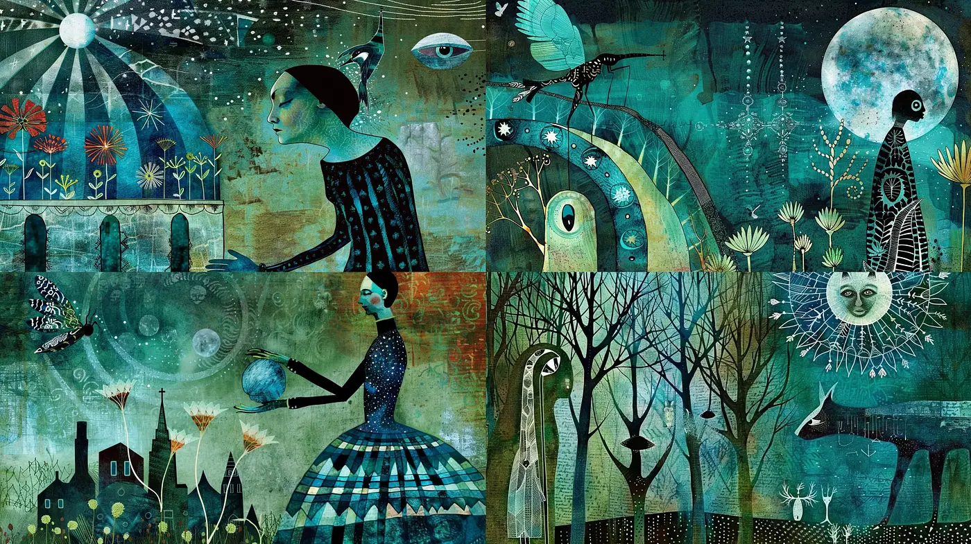 Enchanted Nocturnal Garden - A Dreamlike Fusion of Myth and Nature - Midjourney sref style