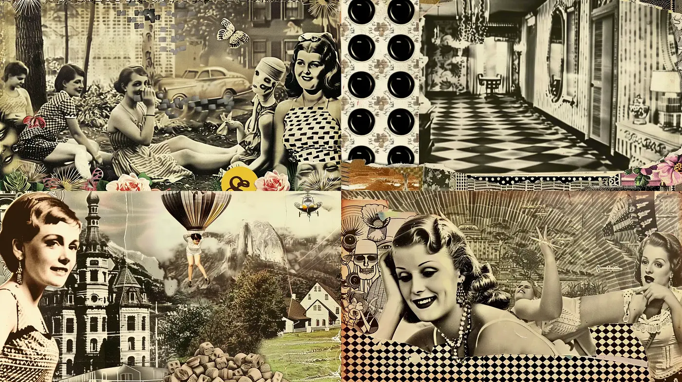 Sepia-toned Collage of Vintage Reverie with Surreal Twists - Midjourney sref style