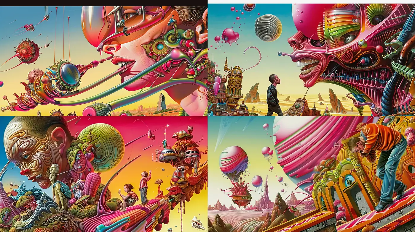 Surreal Dreamscape Fusion with Vibrant Overtones - Midjourney sref style