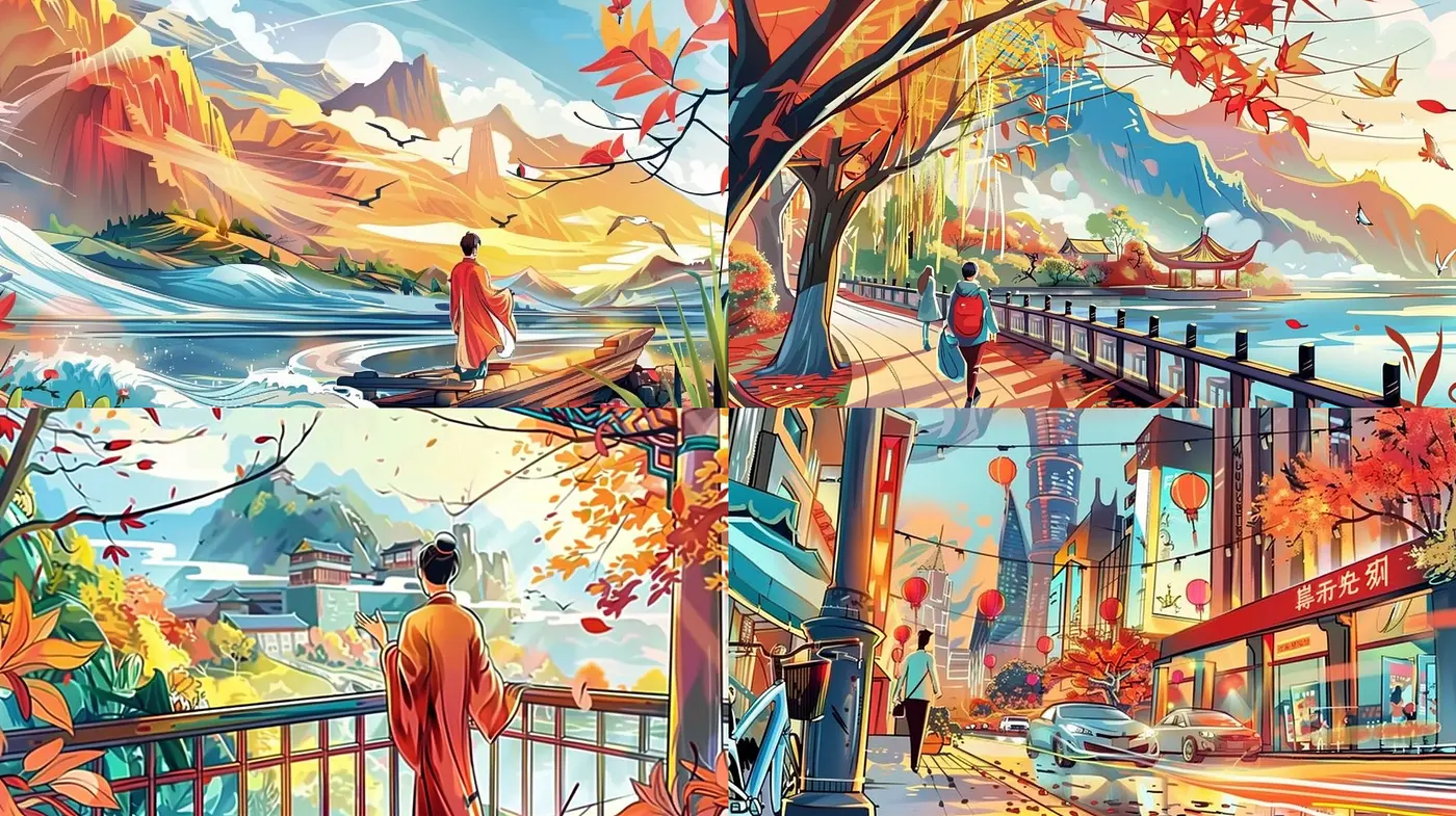 Vibrant Autumnal Harmonies with Serene Narrative Compositions - Midjourney sref style