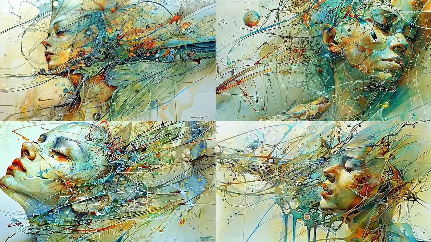 Futuristic, ethereal exploration of human form through abstract representation - Midjourney sref style