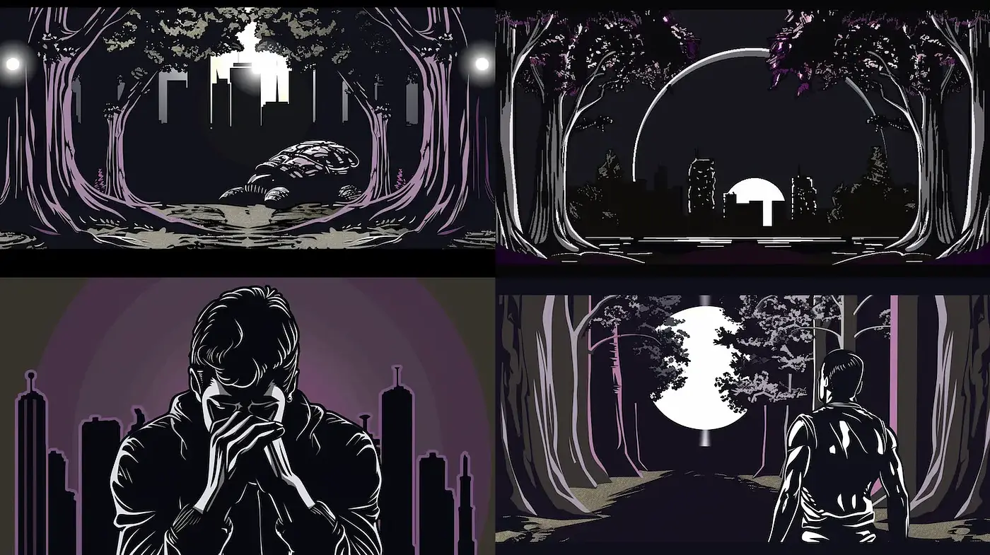 Darkly Atmospheric Scenes with a Graphic Novel Aesthetic - Midjourney sref style