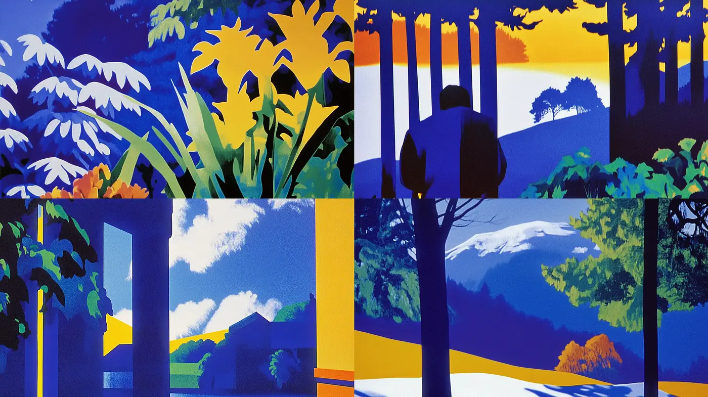 Saturated Silhouettes of Serenity: A Homage to Graphic Expressionism - Midjourney sref style