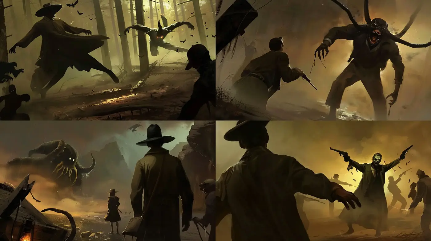 Eerie Sepia-toned Eldritch Dreamscape - Midjourney sref style