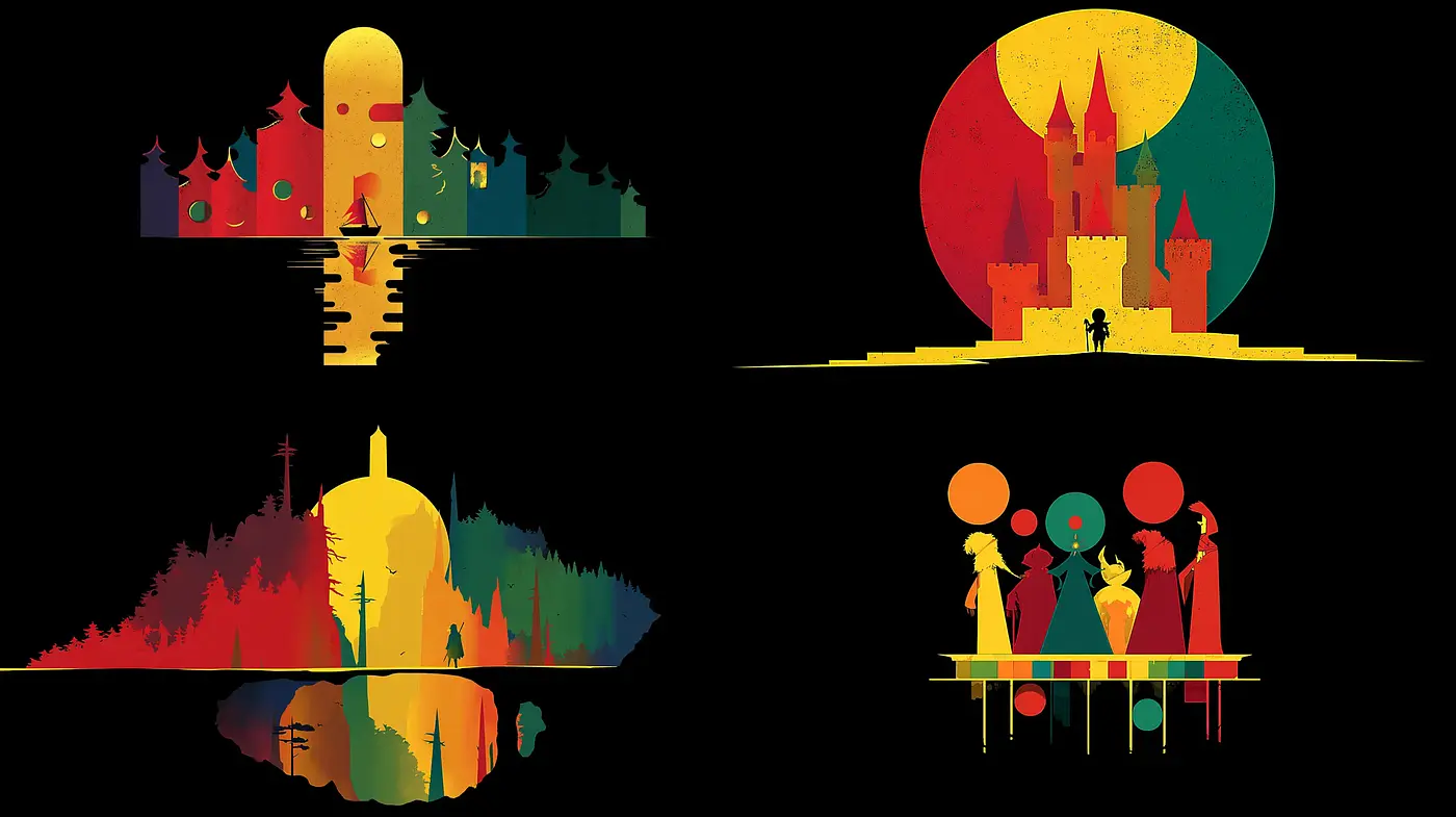 Vibrant and Whimsical Geometric Tales with a Nostalgic Touch - Midjourney sref style