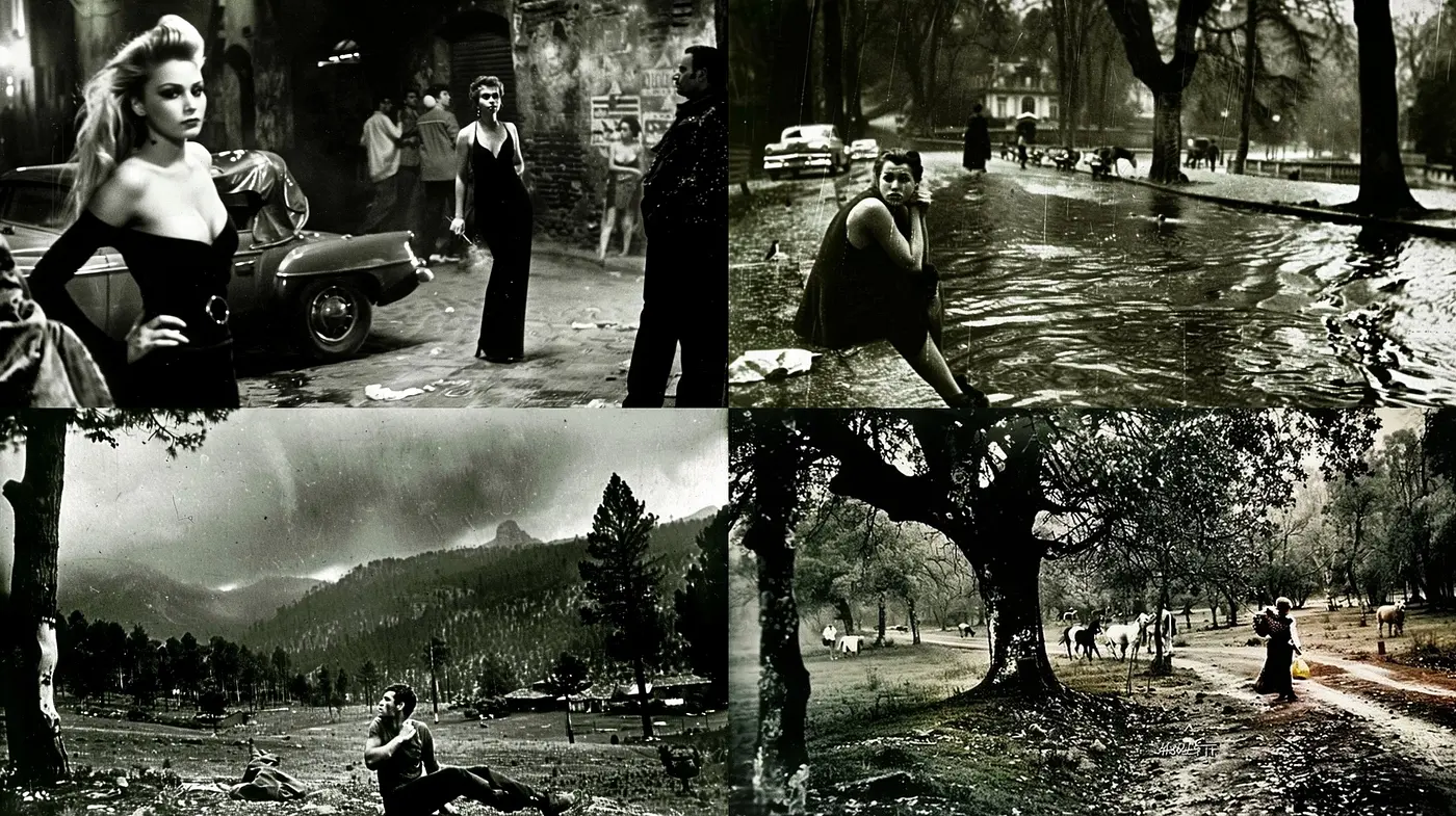 Atmospheric Monochrome Narratives: A Homage to the Timeless Essence of Black and White Film - Midjourney sref style