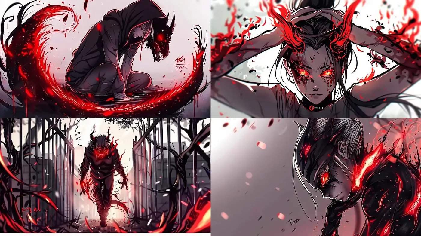 Dynamic and Intense Character Illustrations with a Dark Aesthetic - Midjourney sref style