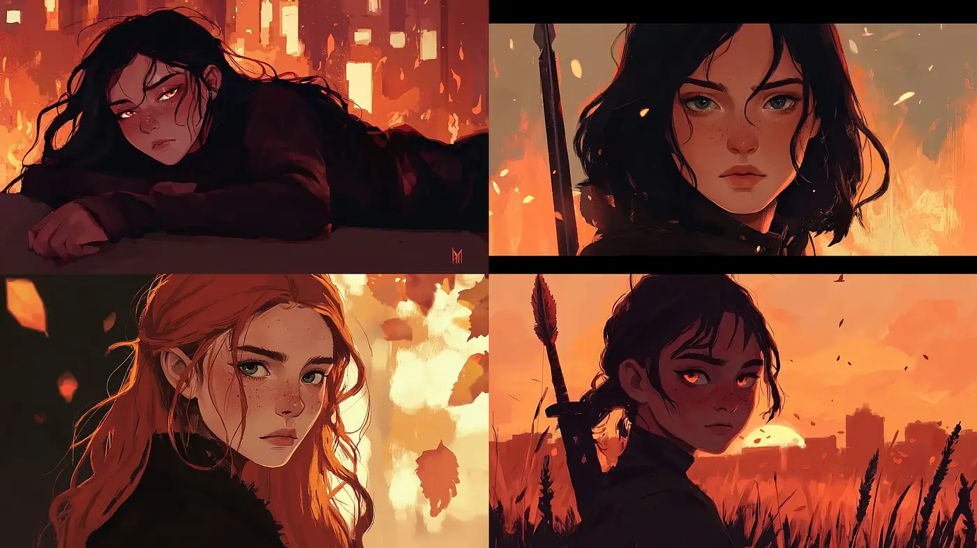 Warm Hues and Poignant Gazes: A Journey Through Emotive Digital Illustration - Midjourney sref style