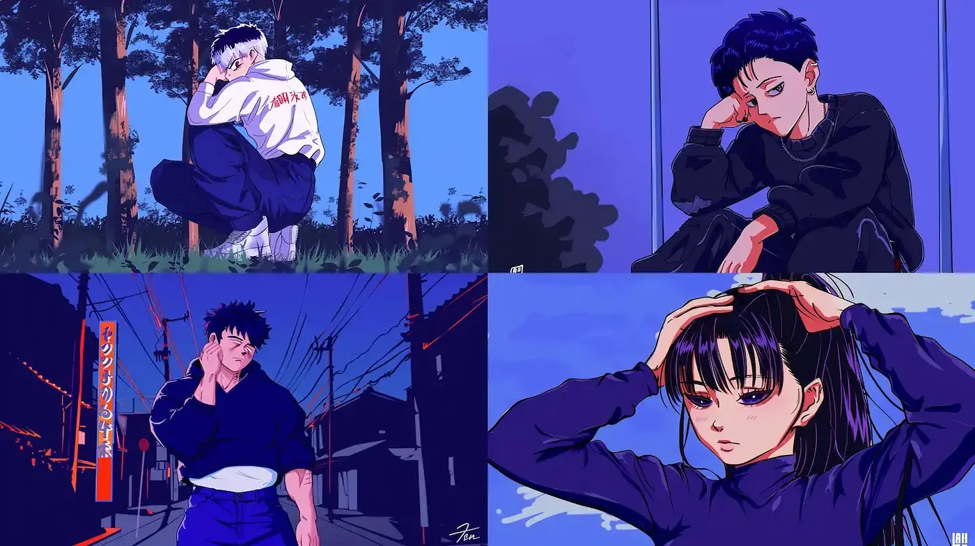 Nocturnal Serenity in Stylized Anime Portraiture - Midjourney sref style