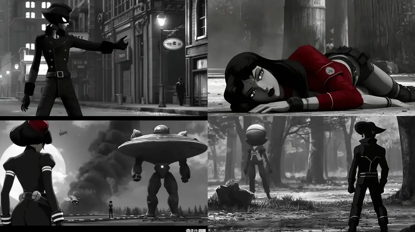 Stylized Noir-Inspired Illustrations with a Retro Futuristic Twist - Midjourney sref style