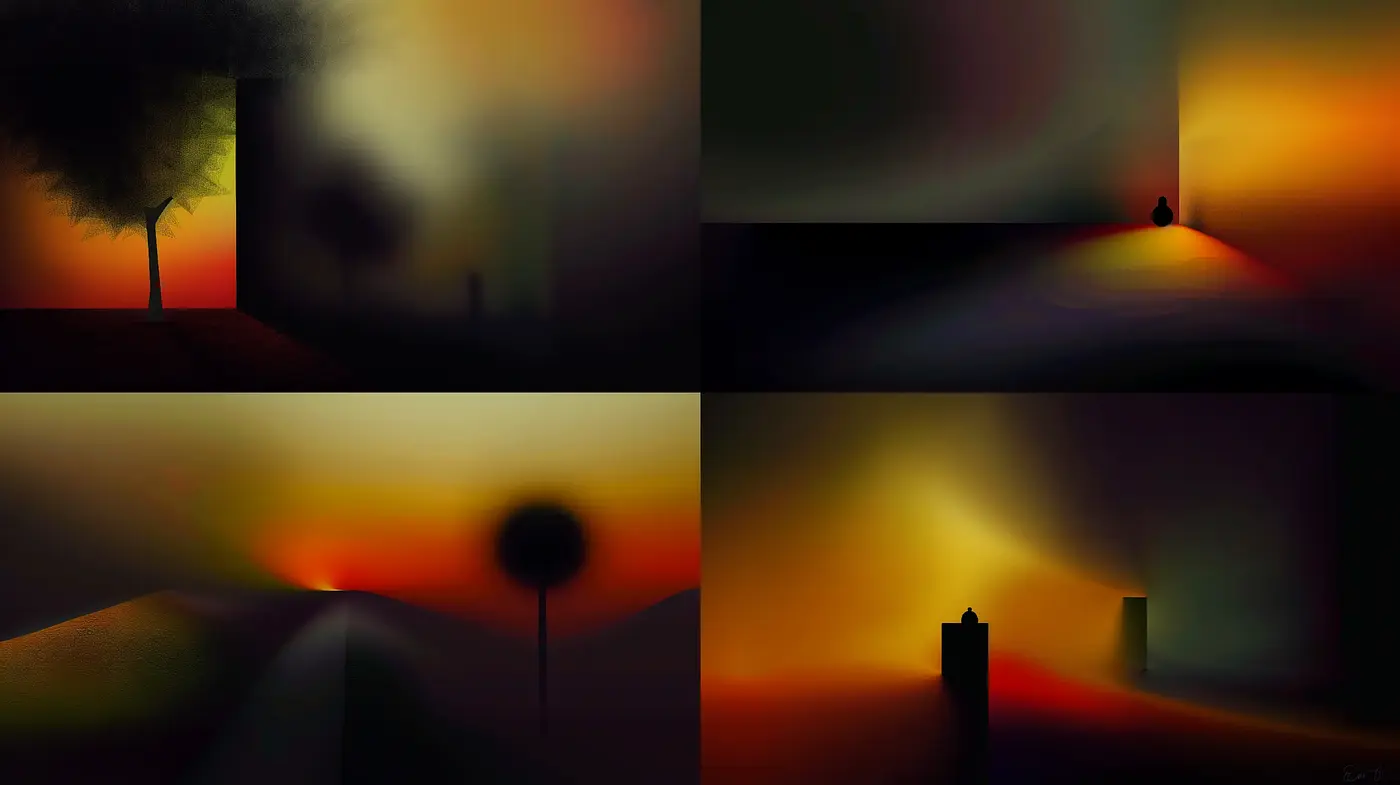 Ethereal Dusk: A Consistent Study in Blurred Sunset Hues - Midjourney sref style
