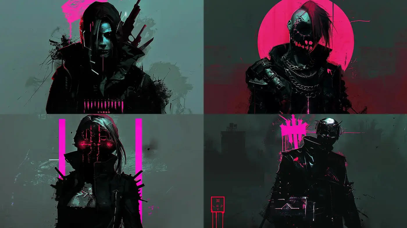 Dystopian Cyberpunk Aesthetic with Strong Graphic Elements - Midjourney sref style