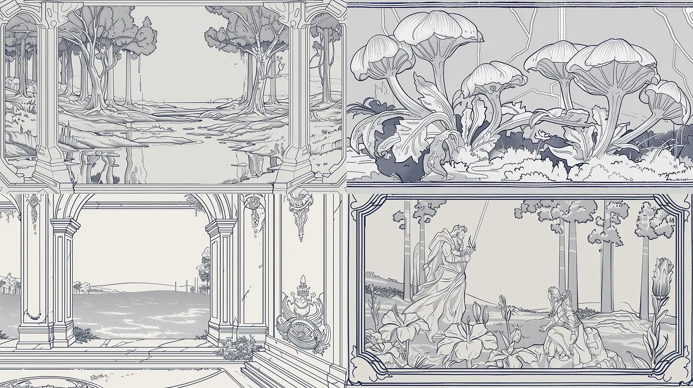 Ethereal Monochromatic Toile Illustrative Visions - Midjourney sref style
