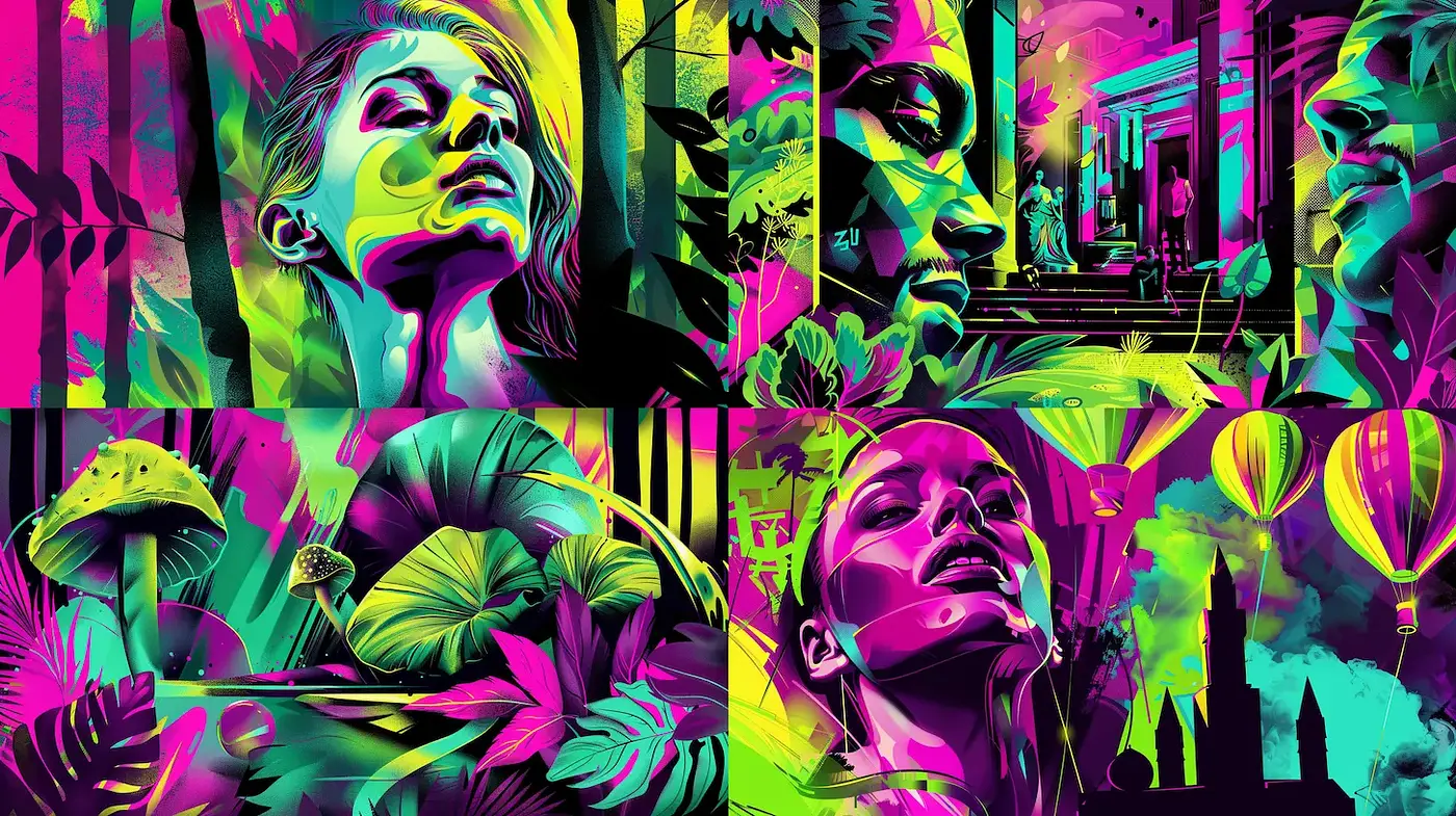 Vibrant and Surrealistic Fusion of Nature and Portraiture - Midjourney sref style